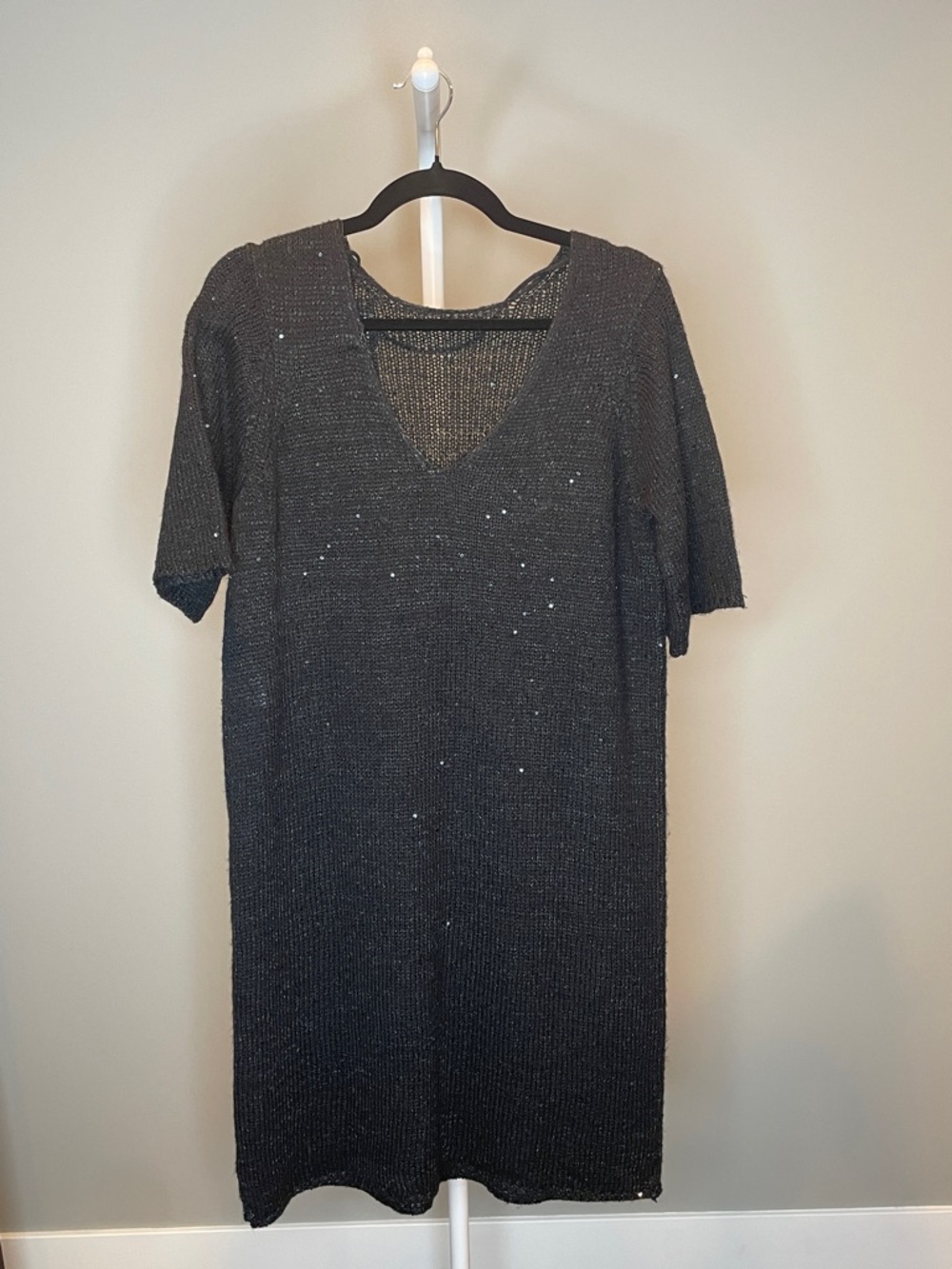 Vero Moda Black “Leilani” / Sequin Knit V- Back Sweater Dress - Medium